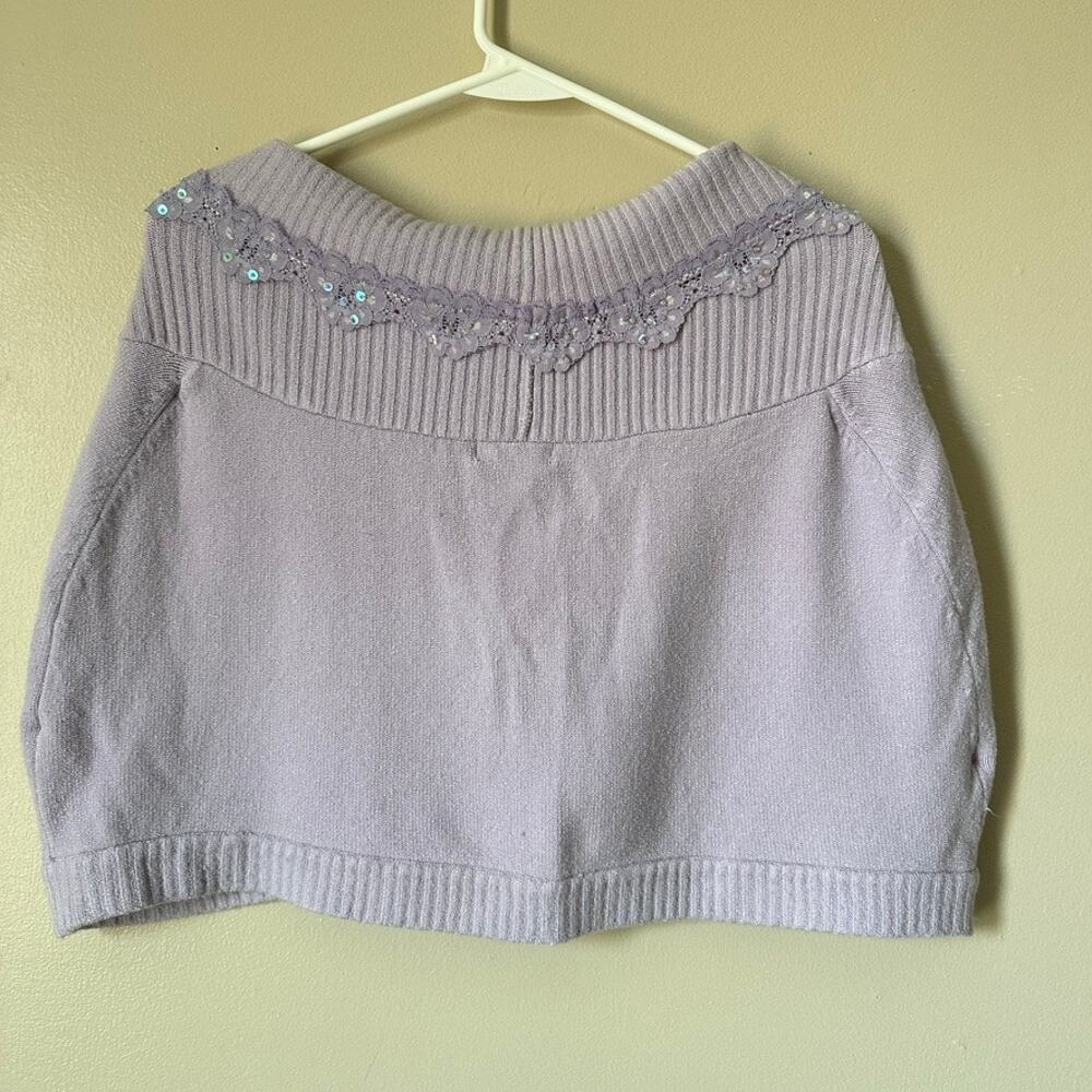 Vintage Knit Capelet Womens MEDIUM Sequin Lace Boho Cottagecore Retro Wedding - Picture 8 of 8